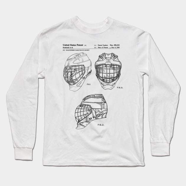 Hockey Goaltender Mask Patent Black Long Sleeve T-Shirt by Luve